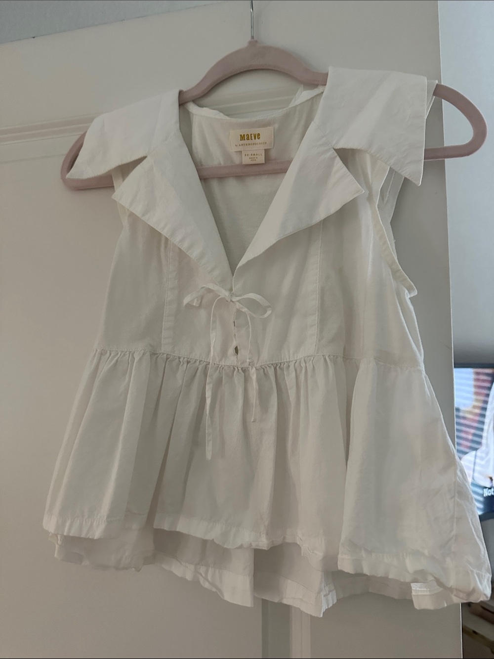 Maeve White Sleeveless Tie-Front Peplum Top